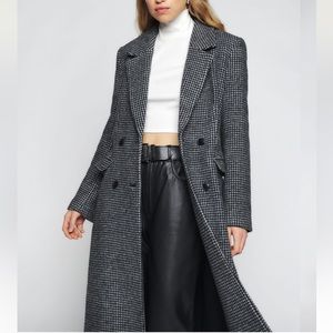Reformation Baker Coat in Black/White Houndstooth